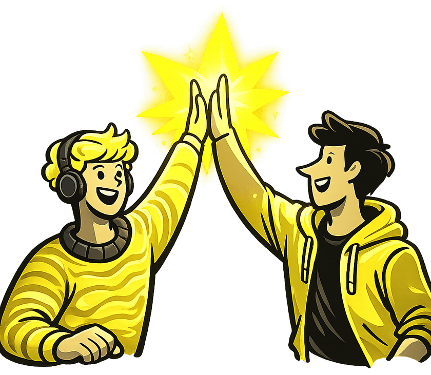 Two writers celebrating a successful rewrite