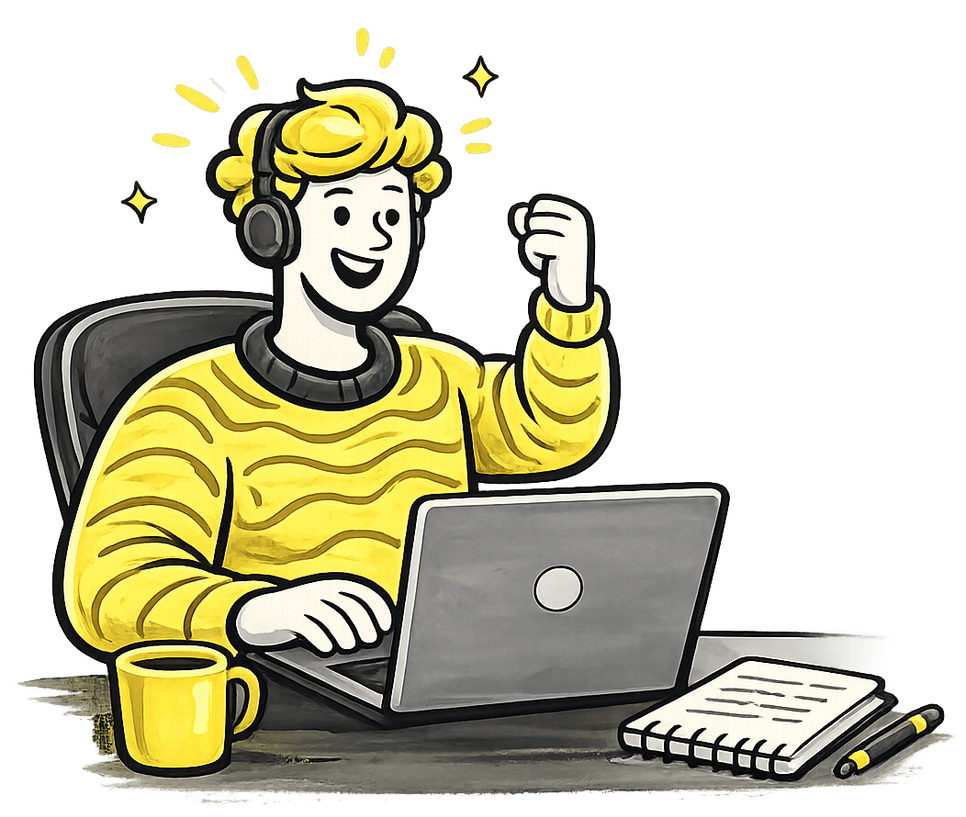 A writer celebrating a finished post